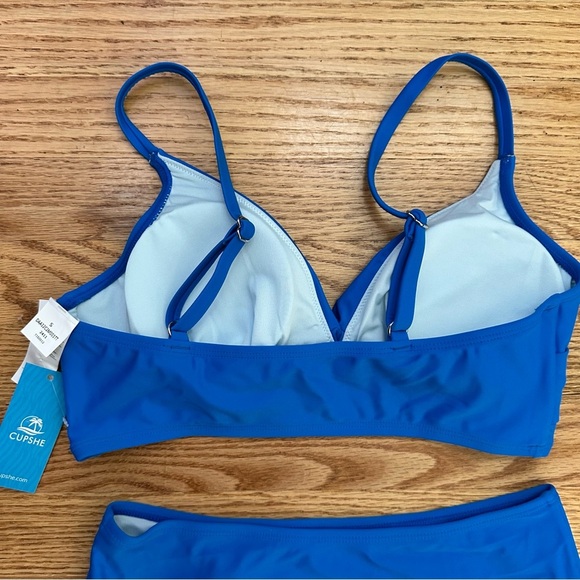 Cupshe Wrap Bralette & Spliced High Waist Bikini Set Blue Size Small NWT - Picture 8 of 14